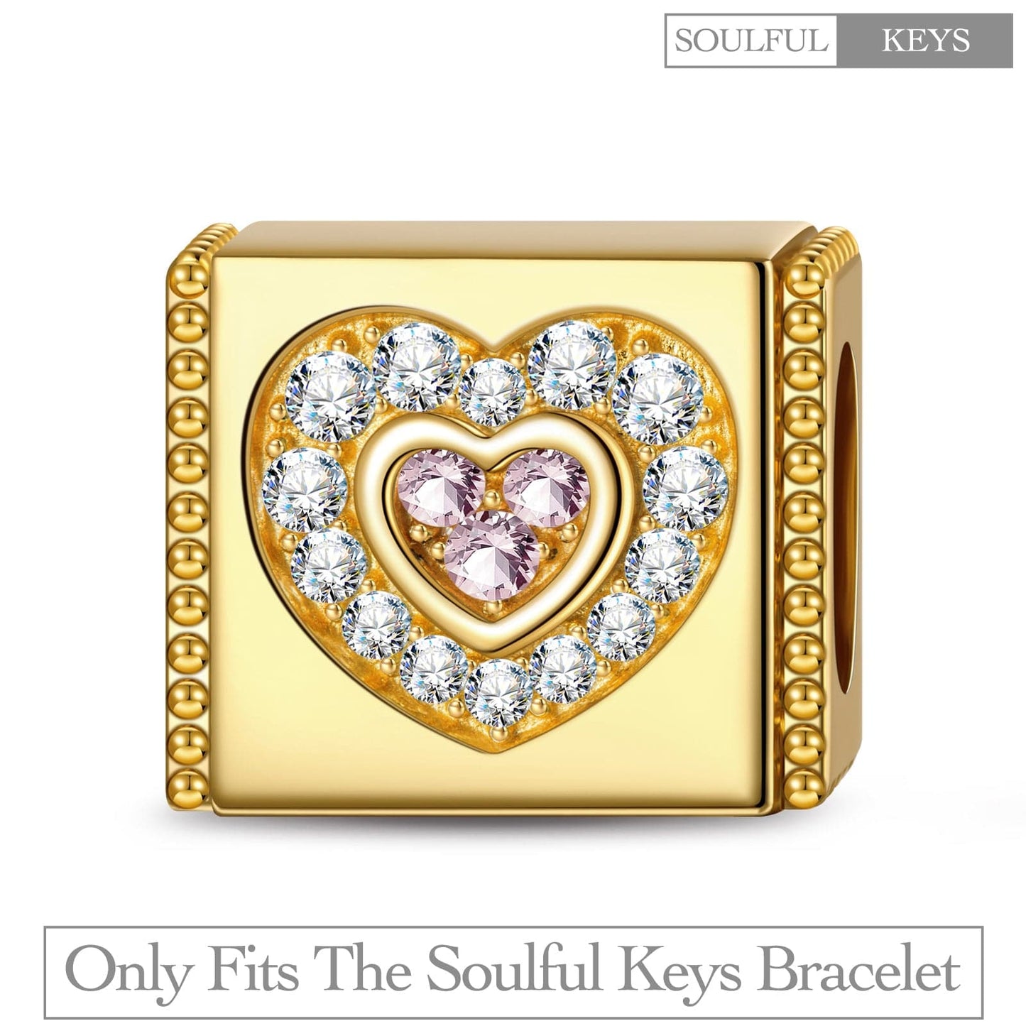 Heart In Heart Tarnish-resistant Silver Rectangular Charms In 14K Gold Plated