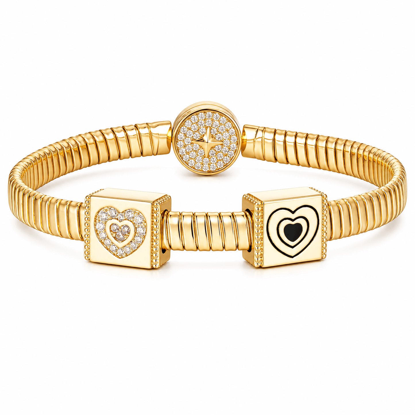 Heart In Heart Tarnish-resistant Silver Rectangular Charms In 14K Gold Plated