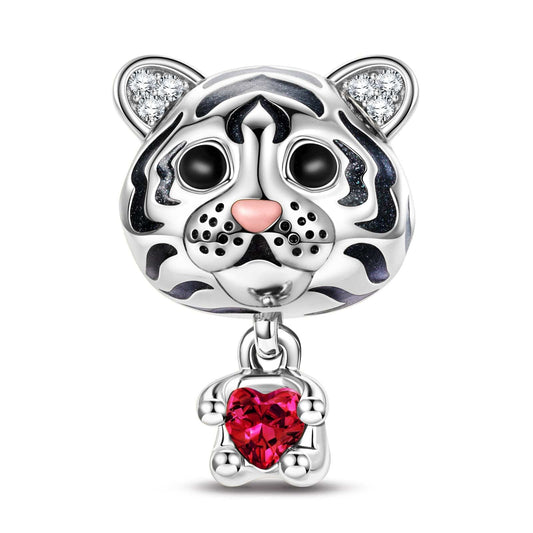 gon- Tiger Baby Tarnish-resistant Silver Animal Charms With Enamel In White Gold Plated - Heartful Hugs Collection