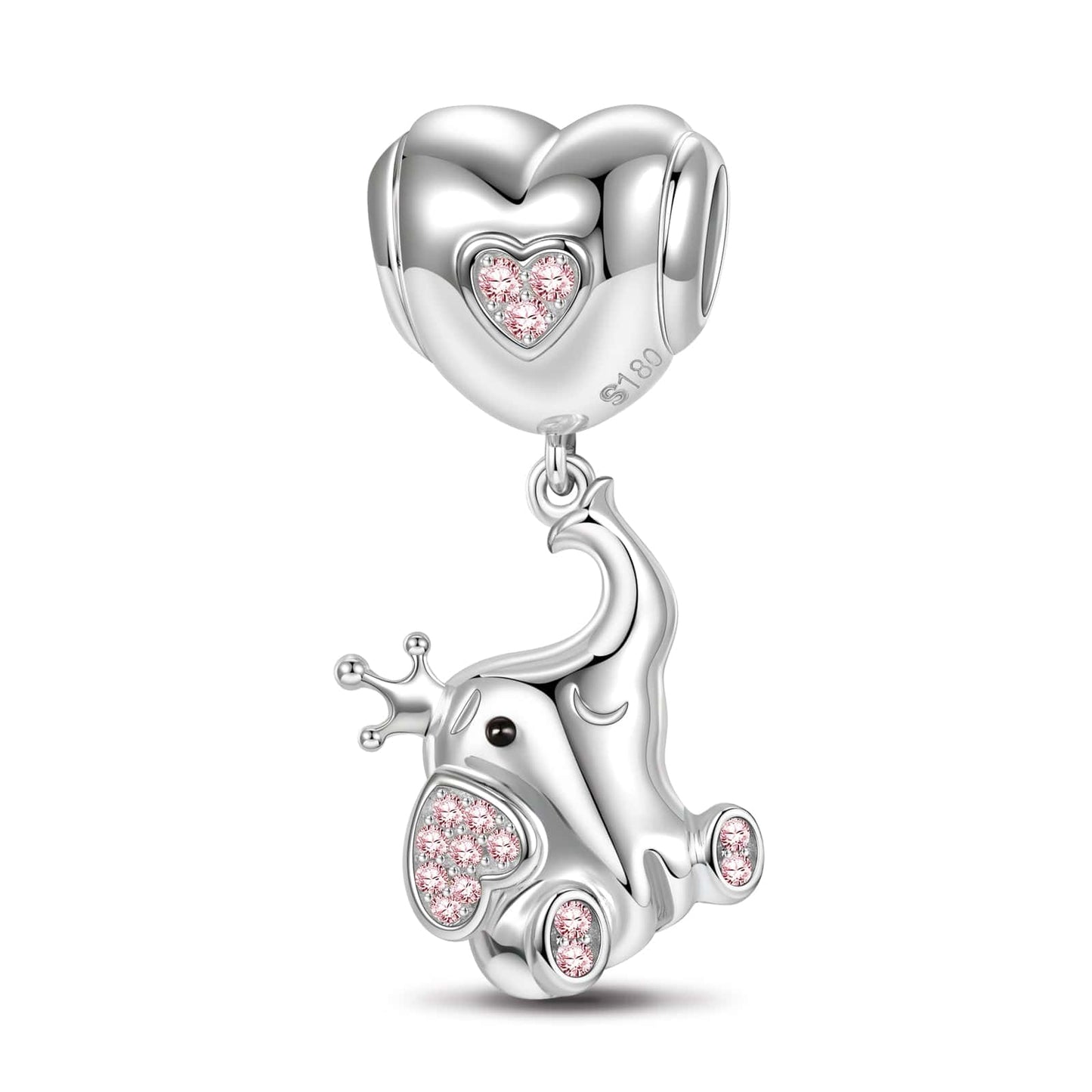 Pink Heart Elephant Tarnish-resistant Silver Animal Charms In White Gold Plated
