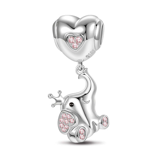 gon- Pink Heart Elephant Tarnish-resistant Silver Animal Charms In White Gold Plated