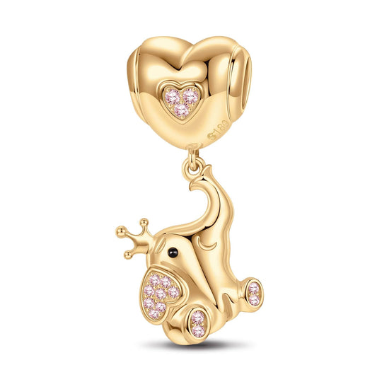 gon- Pink Heart Elephant Tarnish-resistant Silver Animal Charms In 14K Gold Plated