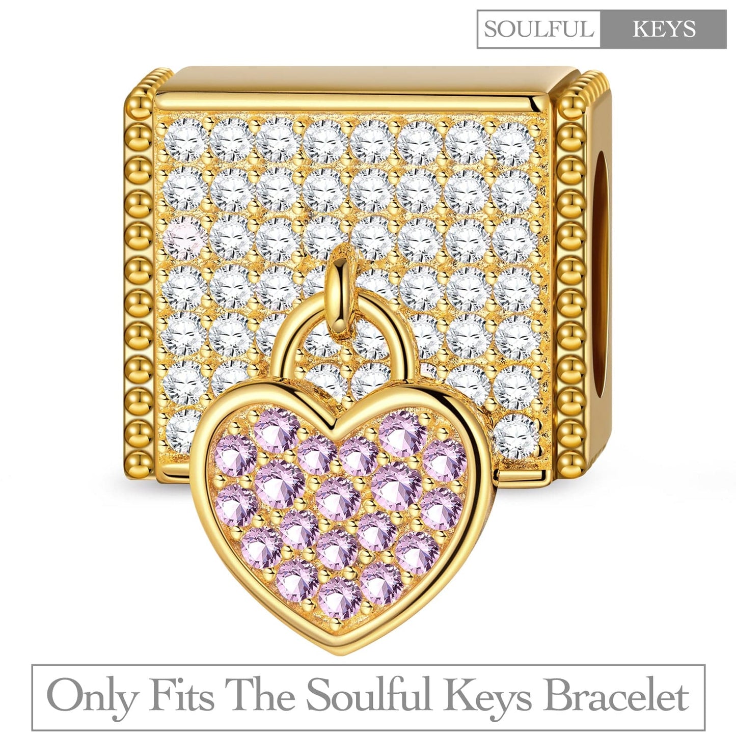 Lock Your Heart Tarnish-resistant Silver Rectangular Charms In 14K Gold Plated