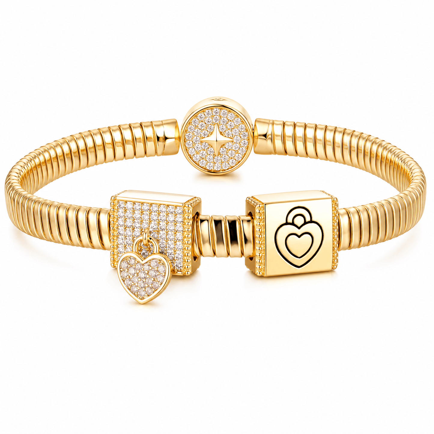 Lock Your Heart Tarnish-resistant Silver Rectangular Charms In 14K Gold Plated