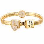 Lock Your Heart Tarnish-resistant Silver Rectangular Charms In 14K Gold Plated
