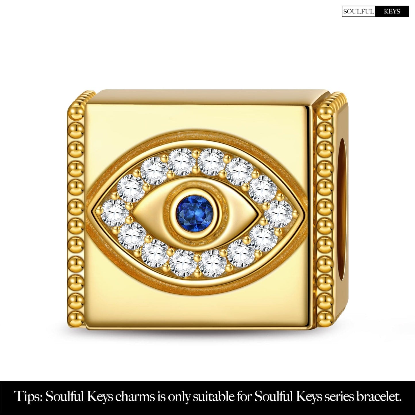 Evil Eyes Tarnish-resistant Silver Rectangular Charms In 14K Gold Plated