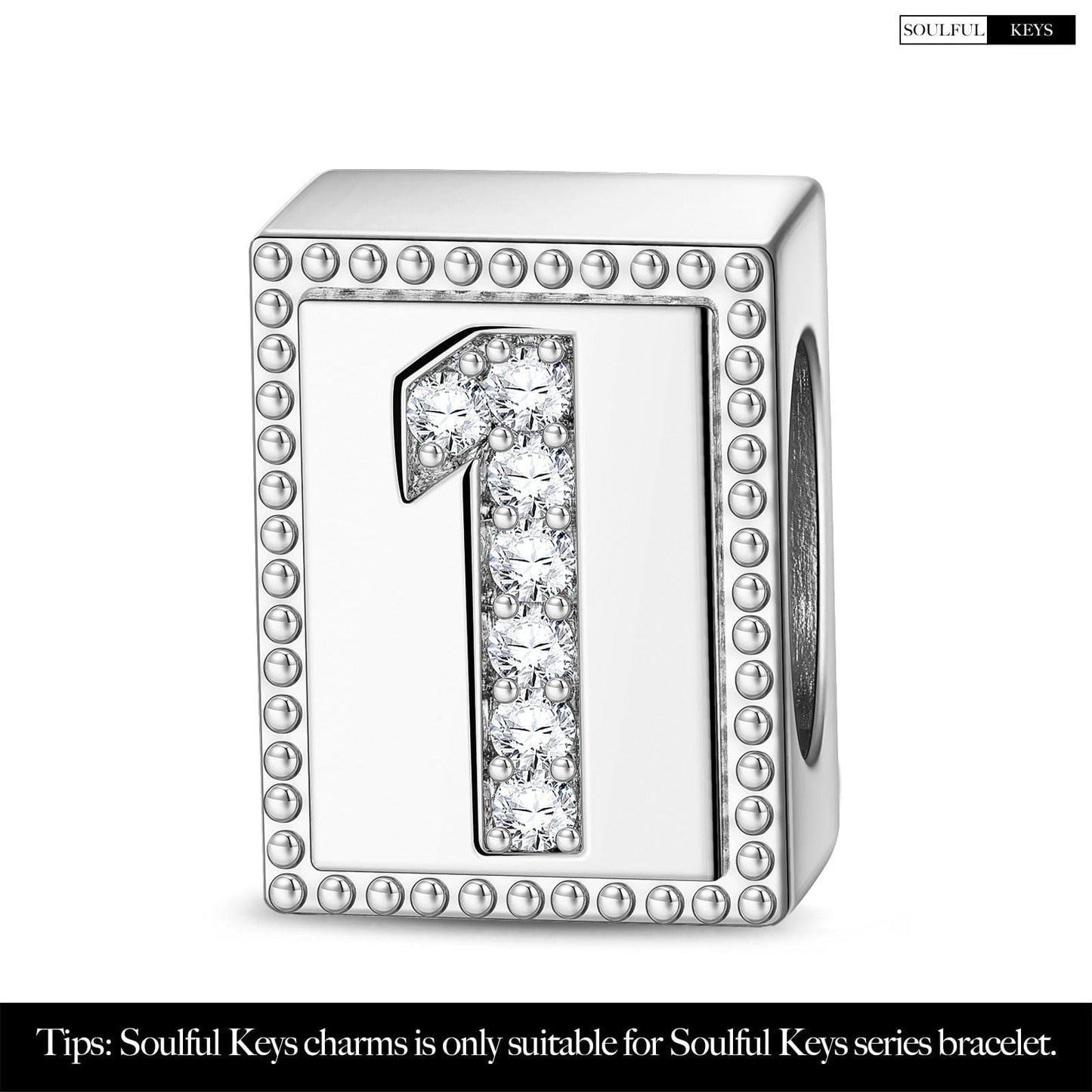 Number One Tarnish-resistant Silver Rectangular Charms In White Gold Plated