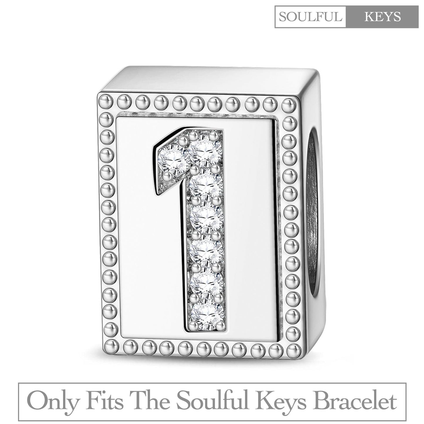 Number One Tarnish-resistant Silver Rectangular Charms In White Gold Plated