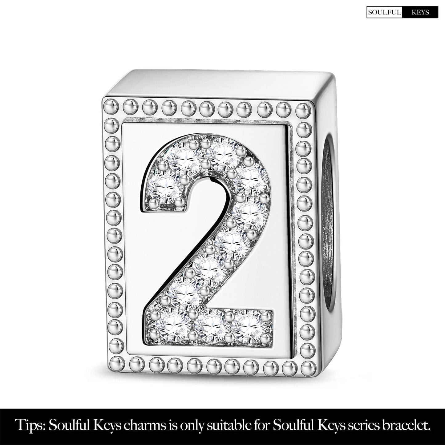 Number Two Tarnish-resistant Silver Rectangular Charms In White Gold Plated