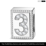 Number Three Tarnish-resistant Silver Rectangular Charms In White Gold Plated