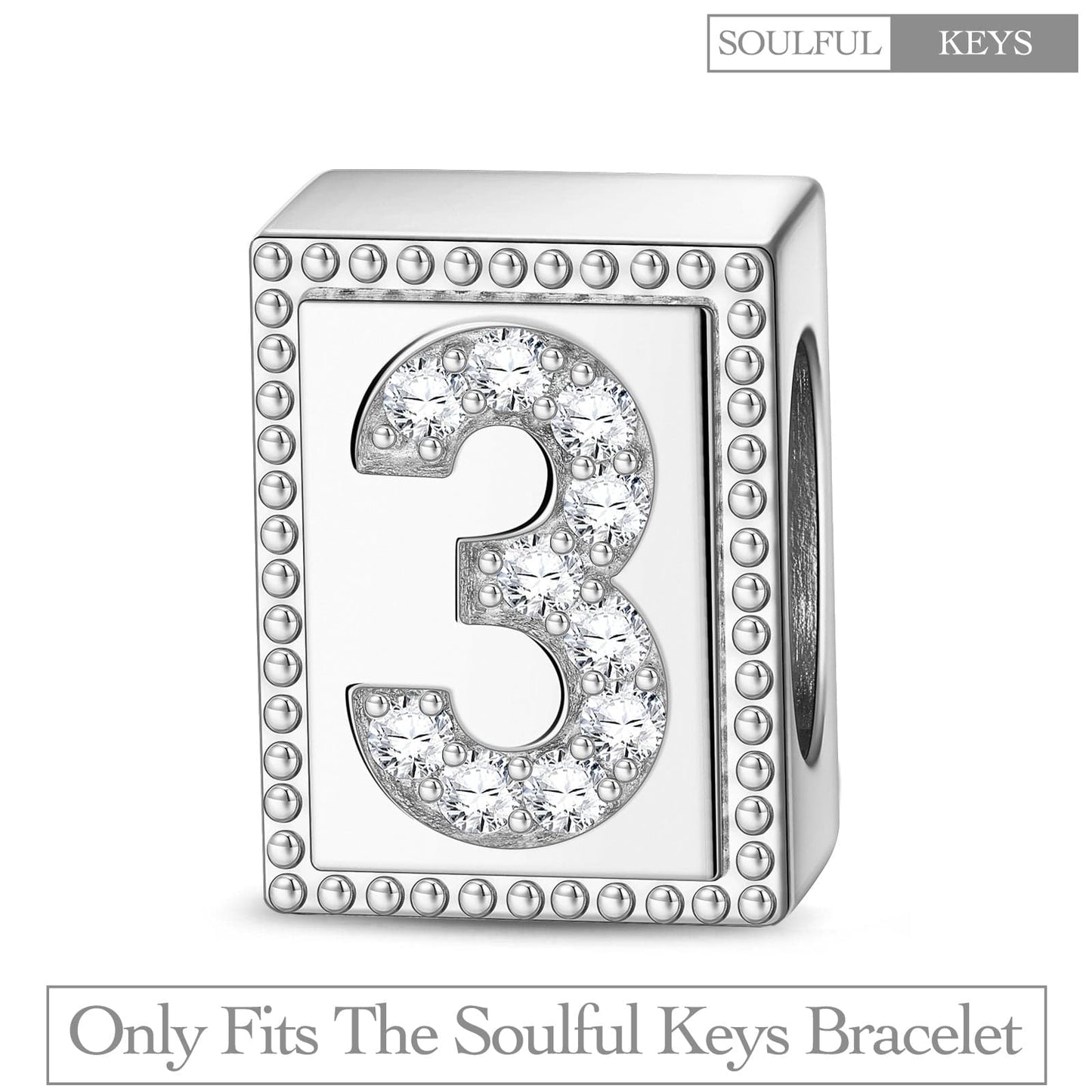 Number Three Tarnish-resistant Silver Rectangular Charms In White Gold Plated