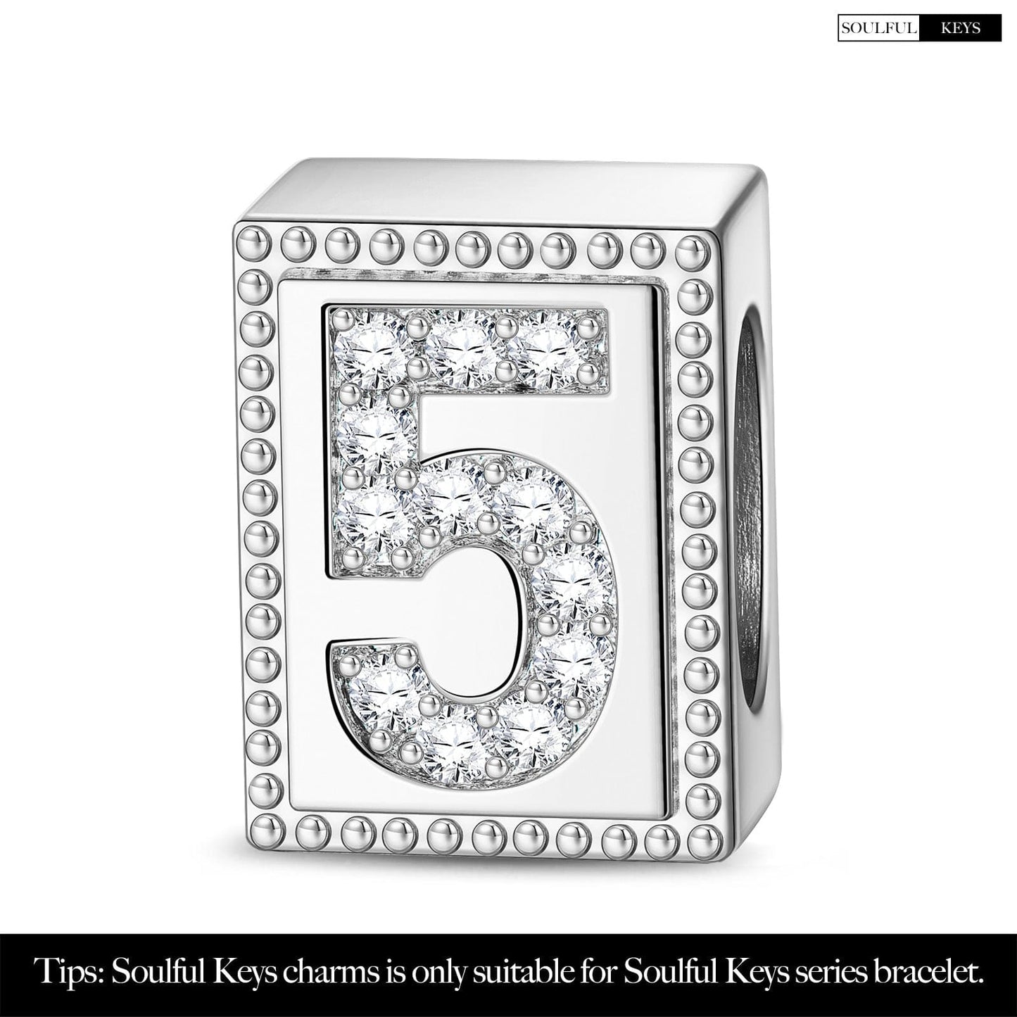 Number Five Tarnish-resistant Silver Rectangular Charms In White Gold Plated