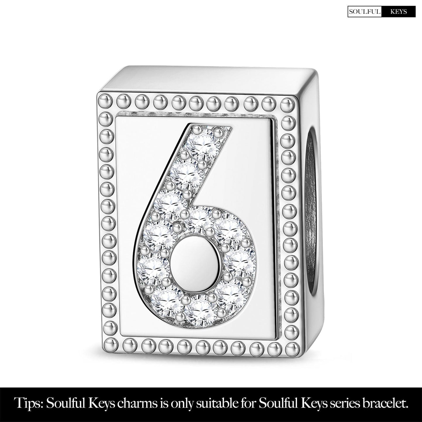 Number Six Tarnish-resistant Silver Rectangular Charms In White Gold Plated