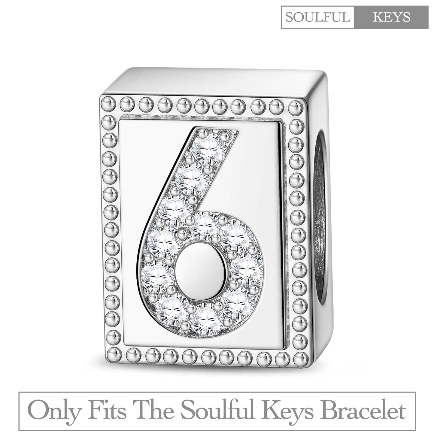 Number Six Tarnish-resistant Silver Rectangular Charms In White Gold Plated