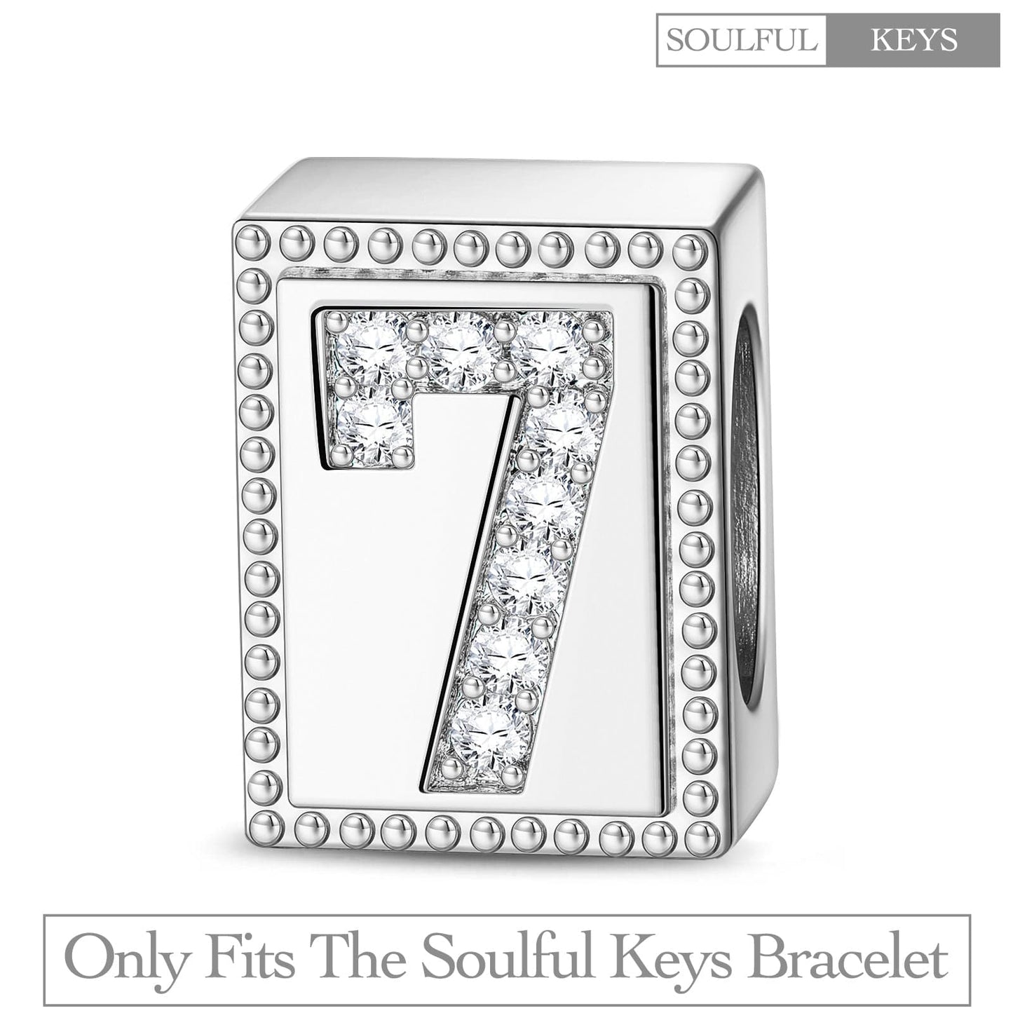 Number Seven Tarnish-resistant Silver Rectangular Charms In White Gold Plated