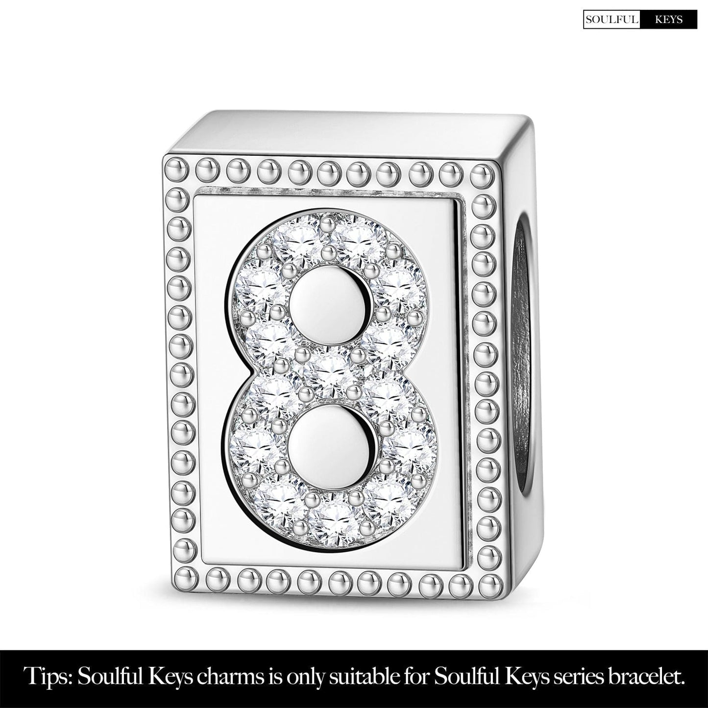 Number Eight Tarnish-resistant Silver Rectangular Charms In White Gold Plated