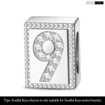 Number Nine Tarnish-resistant Silver Rectangular Charms In White Gold Plated