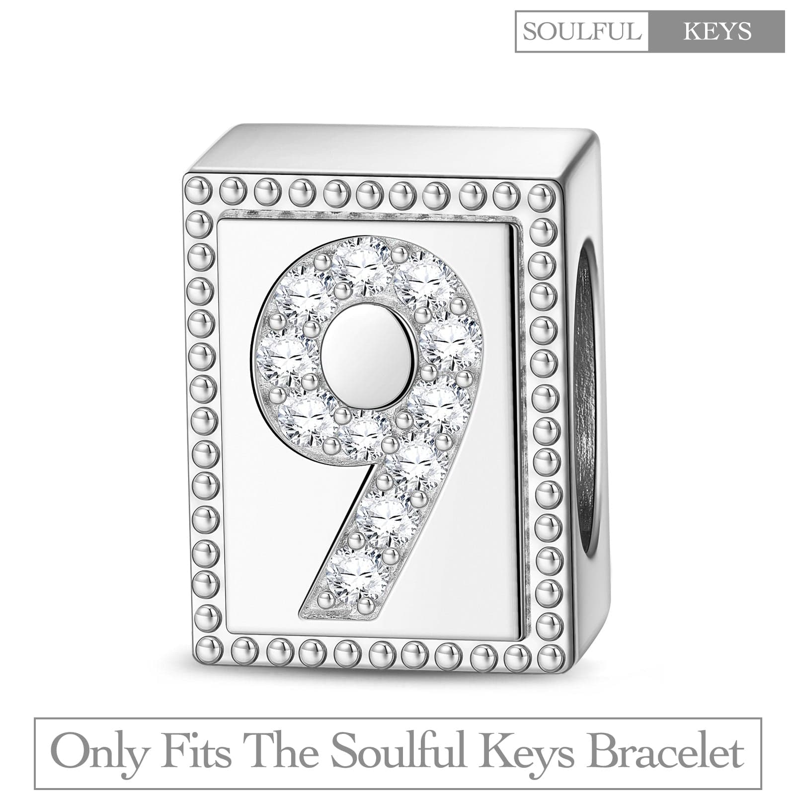 NUMBER NINE TARNISH-RESISTANT SILVER RECTANGULAR CHARMS IN WHITE GOLD ...