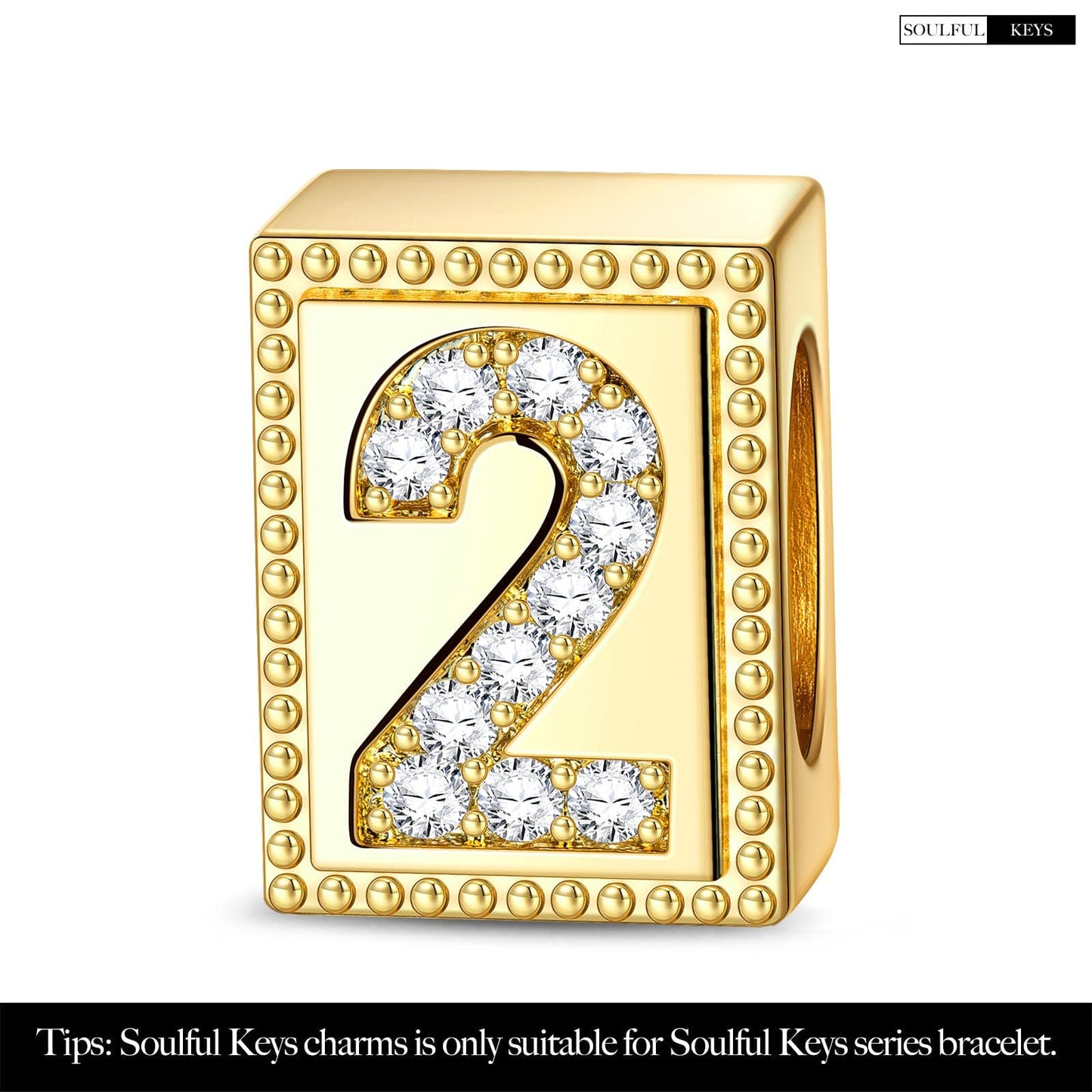 Number Two Tarnish-resistant Silver Rectangular Charms In 14K Gold Plated