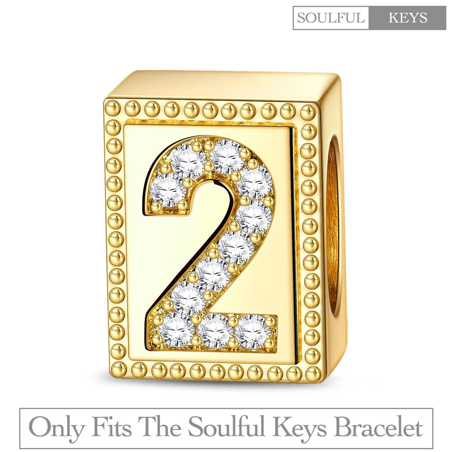 Number Two Tarnish-resistant Silver Rectangular Charms In 14K Gold Plated