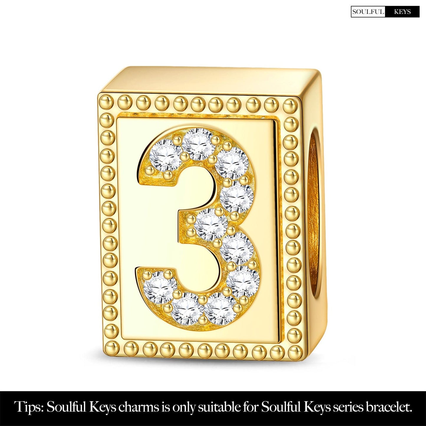 Number Three Tarnish-resistant Silver Rectangular Charms In 14K Gold Plated