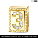 Number Three Tarnish-resistant Silver Rectangular Charms In 14K Gold Plated