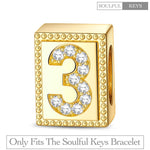 Number Three Tarnish-resistant Silver Rectangular Charms In 14K Gold Plated