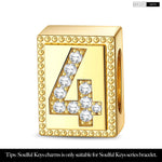 Number Four Tarnish-resistant Silver Rectangular Charms In 14K Gold Plated