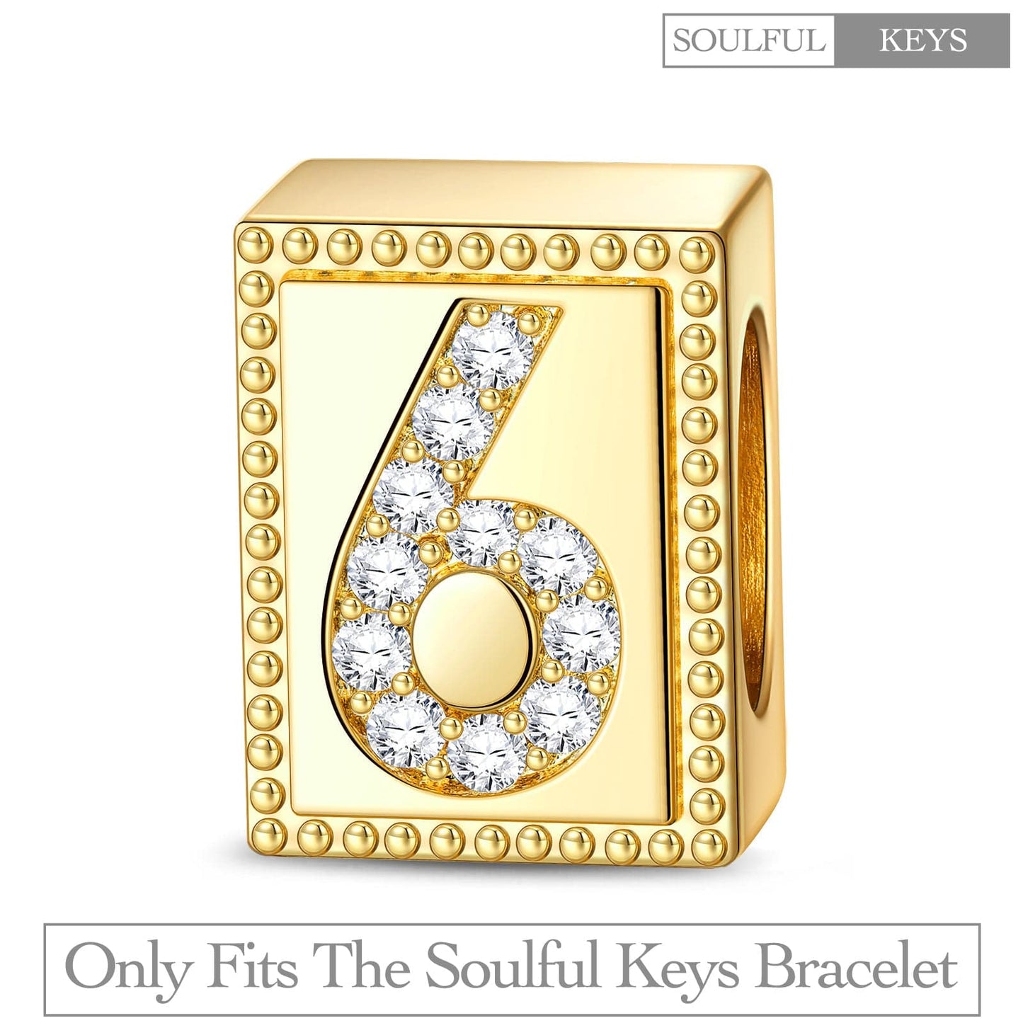 Number Six Tarnish-resistant Silver Rectangular Charms In 14K Gold Plated