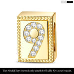 Number Nine Tarnish-resistant Silver Rectangular Charms In 14K Gold Plated