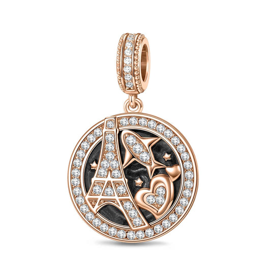 gon- Fly to Paris Tarnish-resistant Silver Charms With Enamel In Rose Gold Plated