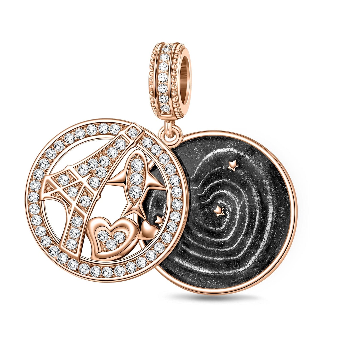 Fly to Paris Tarnish-resistant Silver Charms With Enamel In Rose Gold Plated