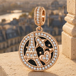Fly to Paris Tarnish-resistant Silver Dangle Charms With Enamel In Rose Gold Plated