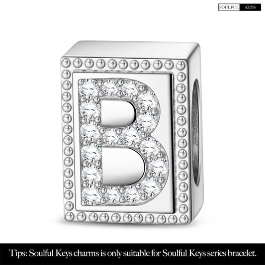 gon- Letter B Tarnish-resistant Silver Rectangular Charms In White Gold Plated