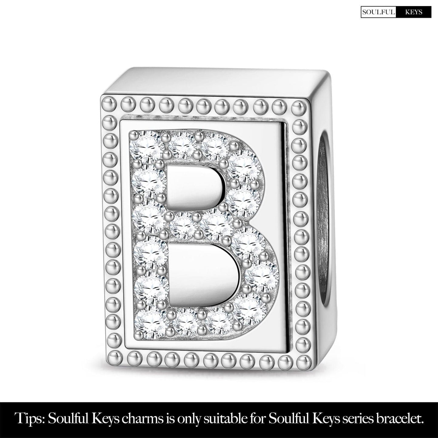 Letter B Tarnish-resistant Silver Rectangular Charms In White Gold Plated