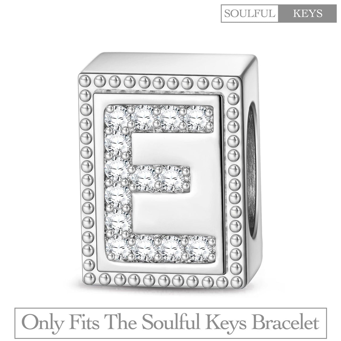 Letter E Tarnish-resistant Silver Rectangular Charms In White Gold Plated