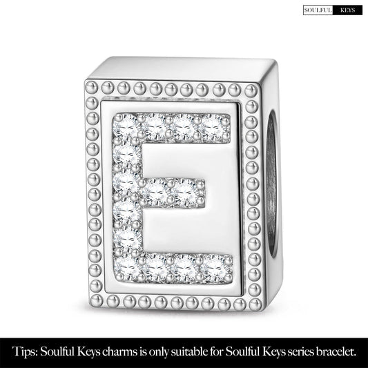 gon- Letter E Tarnish-resistant Silver Rectangular Charms In White Gold Plated