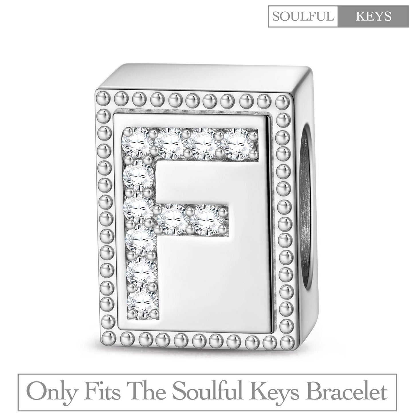 Letter F Tarnish-resistant Silver Rectangular Charms In White Gold Plated