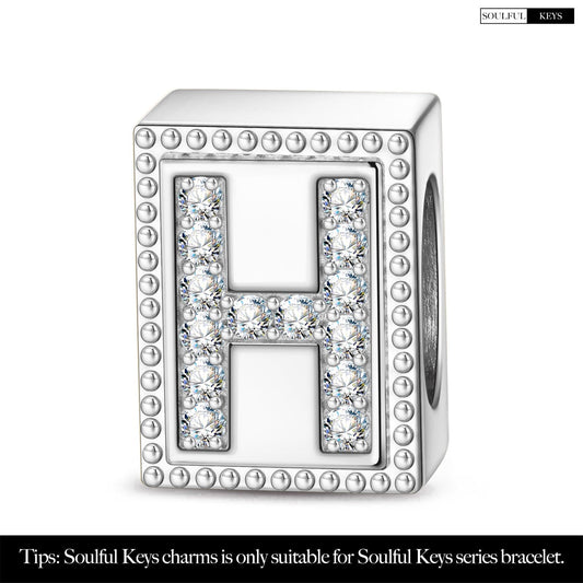 gon- Letter H Tarnish-resistant Silver Rectangular Charms In White Gold Plated