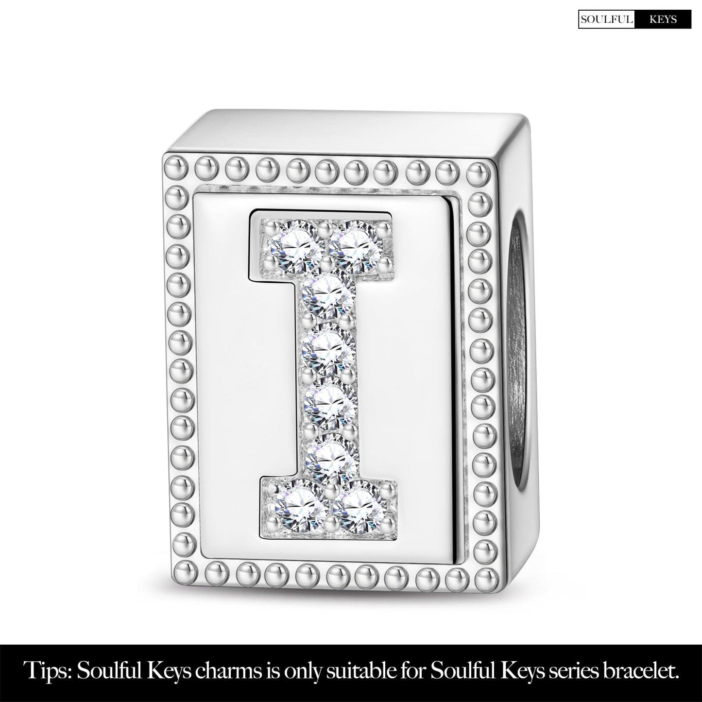 Letter I Tarnish-resistant Silver Rectangular Charms In White Gold Plated