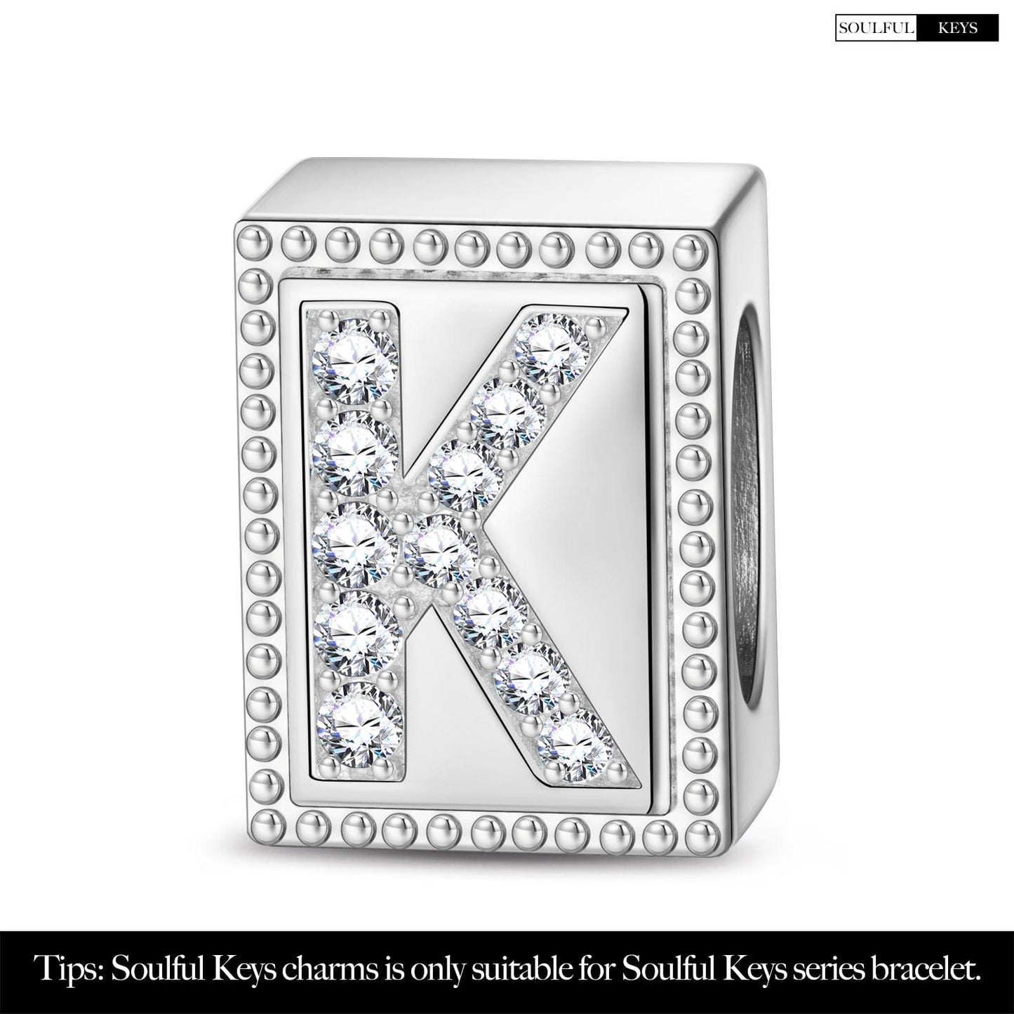 Letter K Tarnish-resistant Silver Rectangular Charms In White Gold Plated