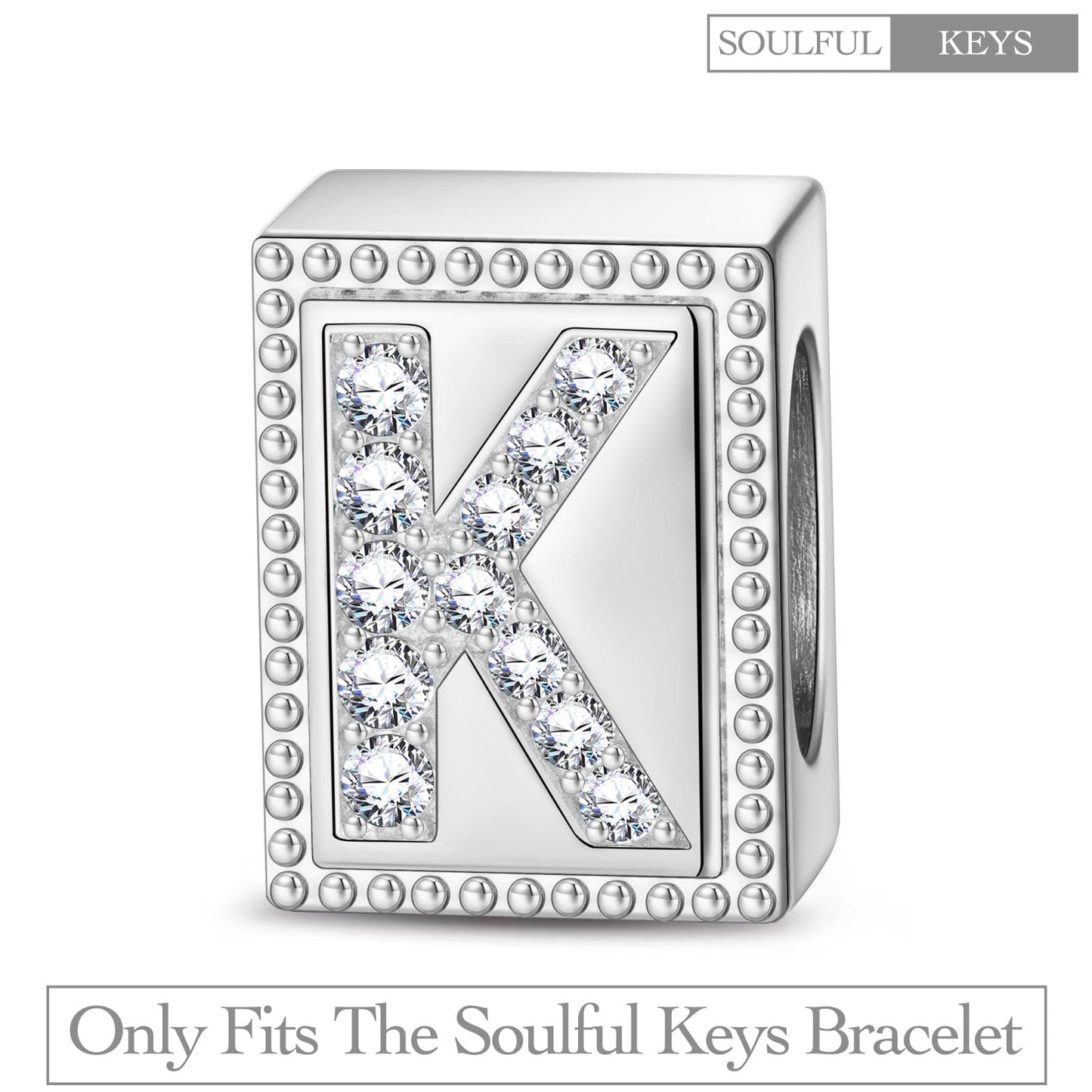 Letter K Tarnish-resistant Silver Rectangular Charms In White Gold Plated