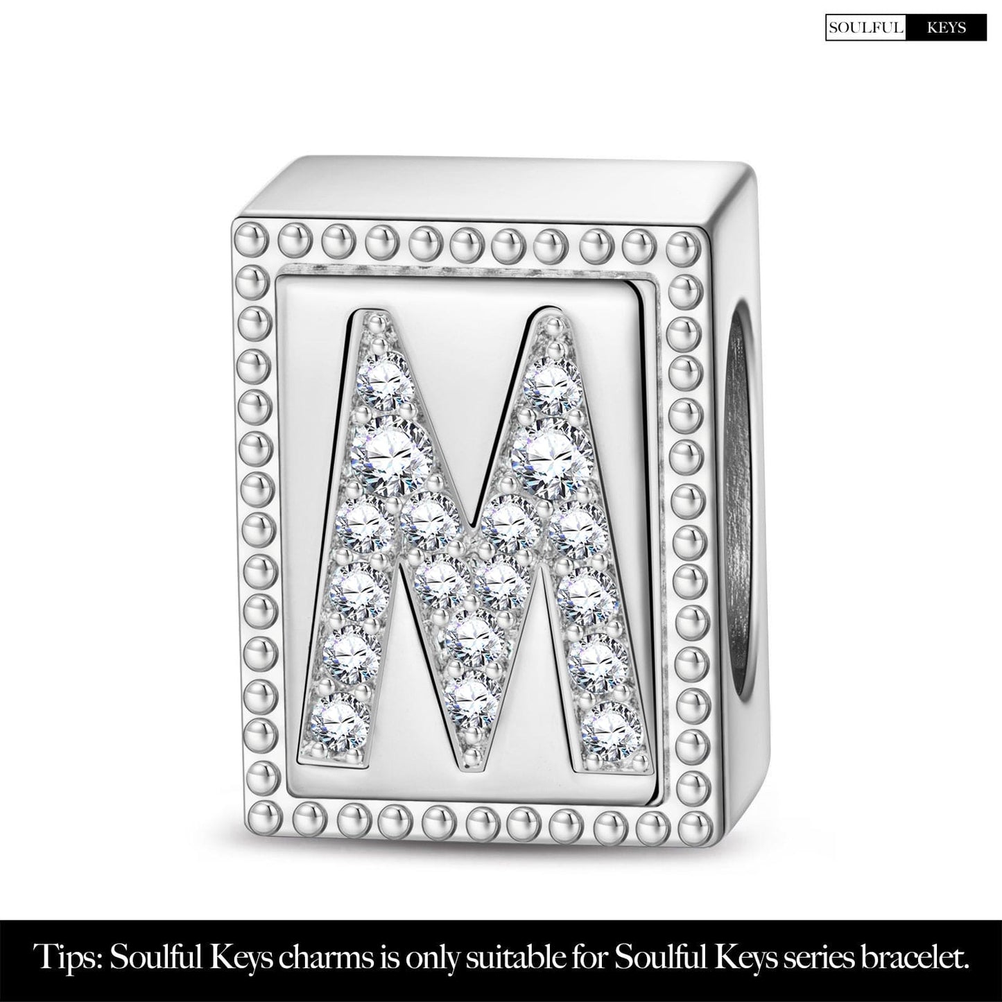 Letter M Tarnish-resistant Silver Rectangular Charms In White Gold Plated