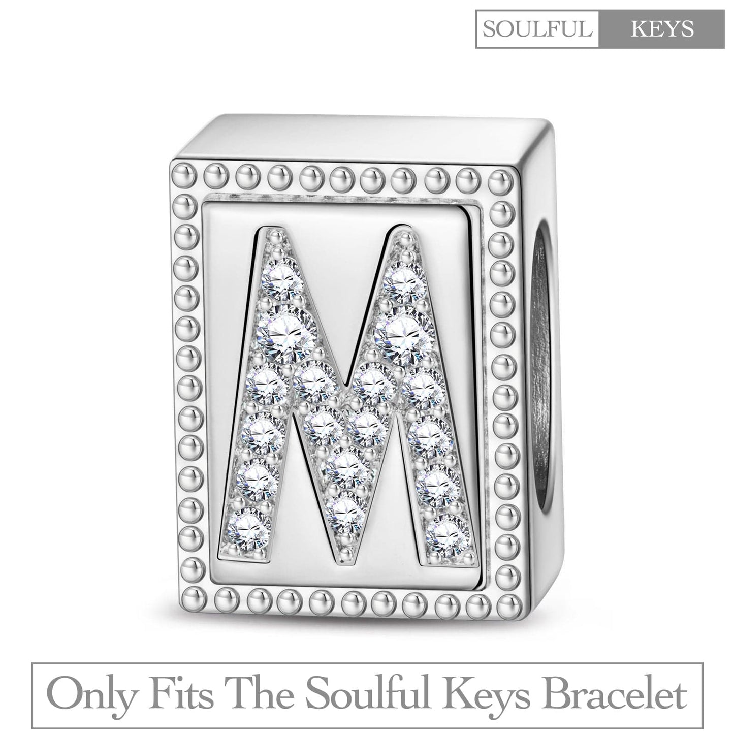 Letter M Tarnish-resistant Silver Rectangular Charms In White Gold Plated