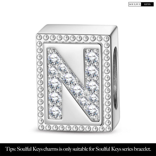 gon- Letter N Tarnish-resistant Silver Rectangular Charms In White Gold Plated