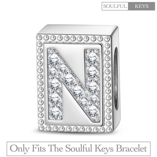 gon- Letter N Tarnish-resistant Silver Rectangular Charms In White Gold Plated