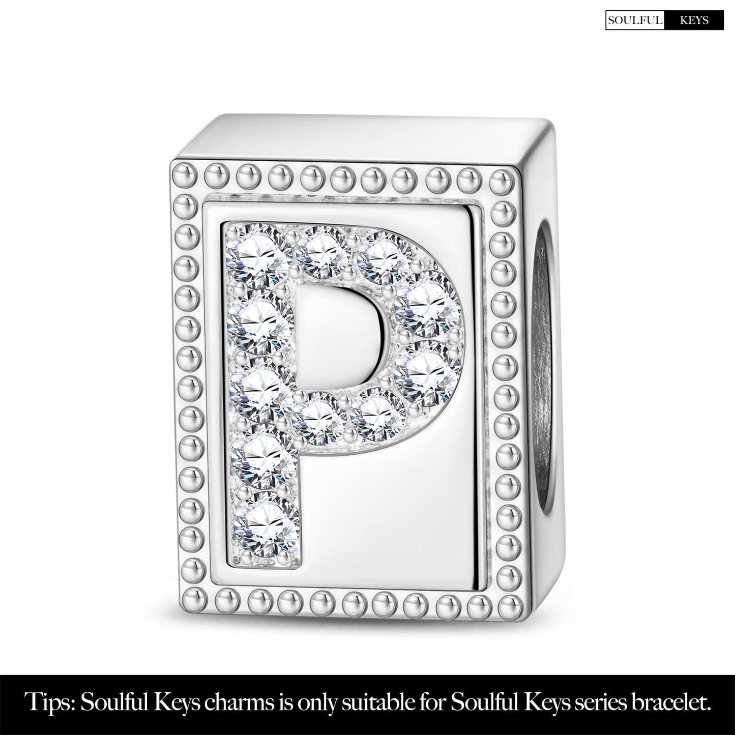Letter P Tarnish-resistant Silver Rectangular Charms In White Gold Plated