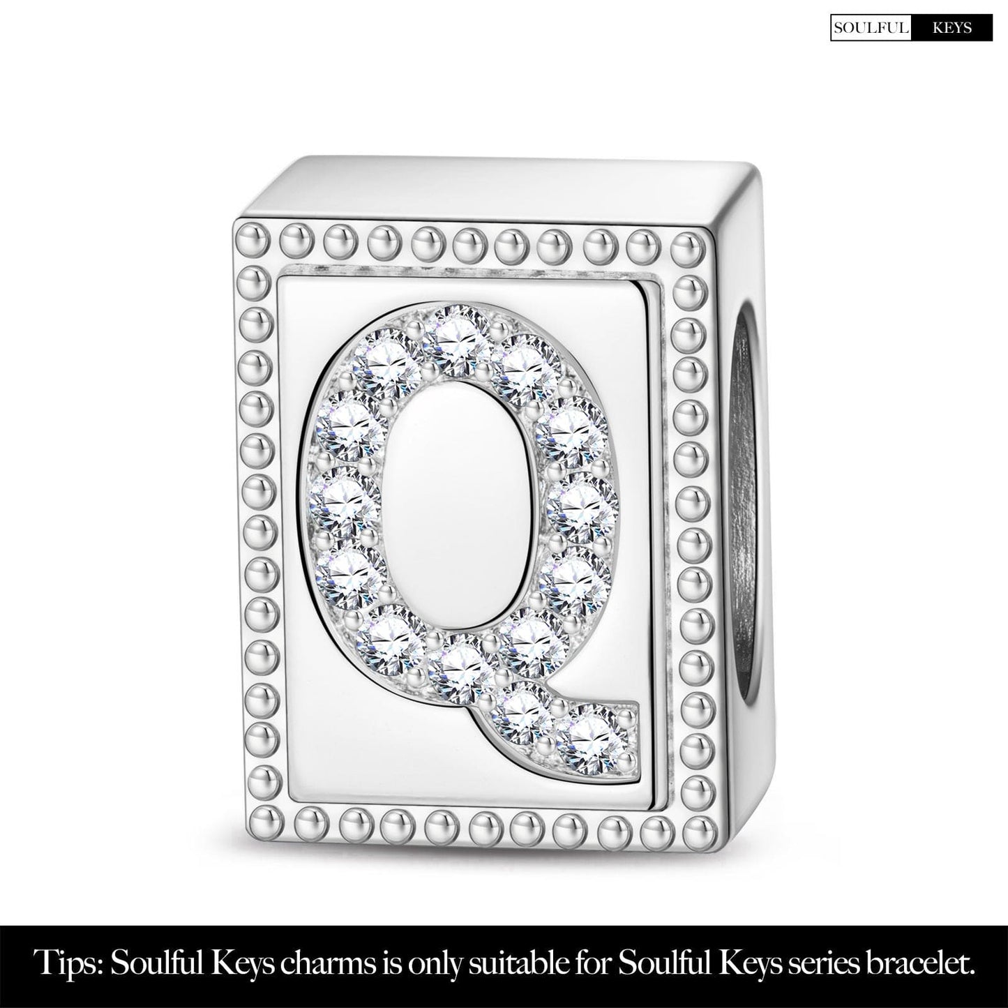 Letter Q Tarnish-resistant Silver Rectangular Charms In White Gold Plated