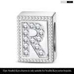 Letter R Tarnish-resistant Silver Rectangular Charms In White Gold Plated