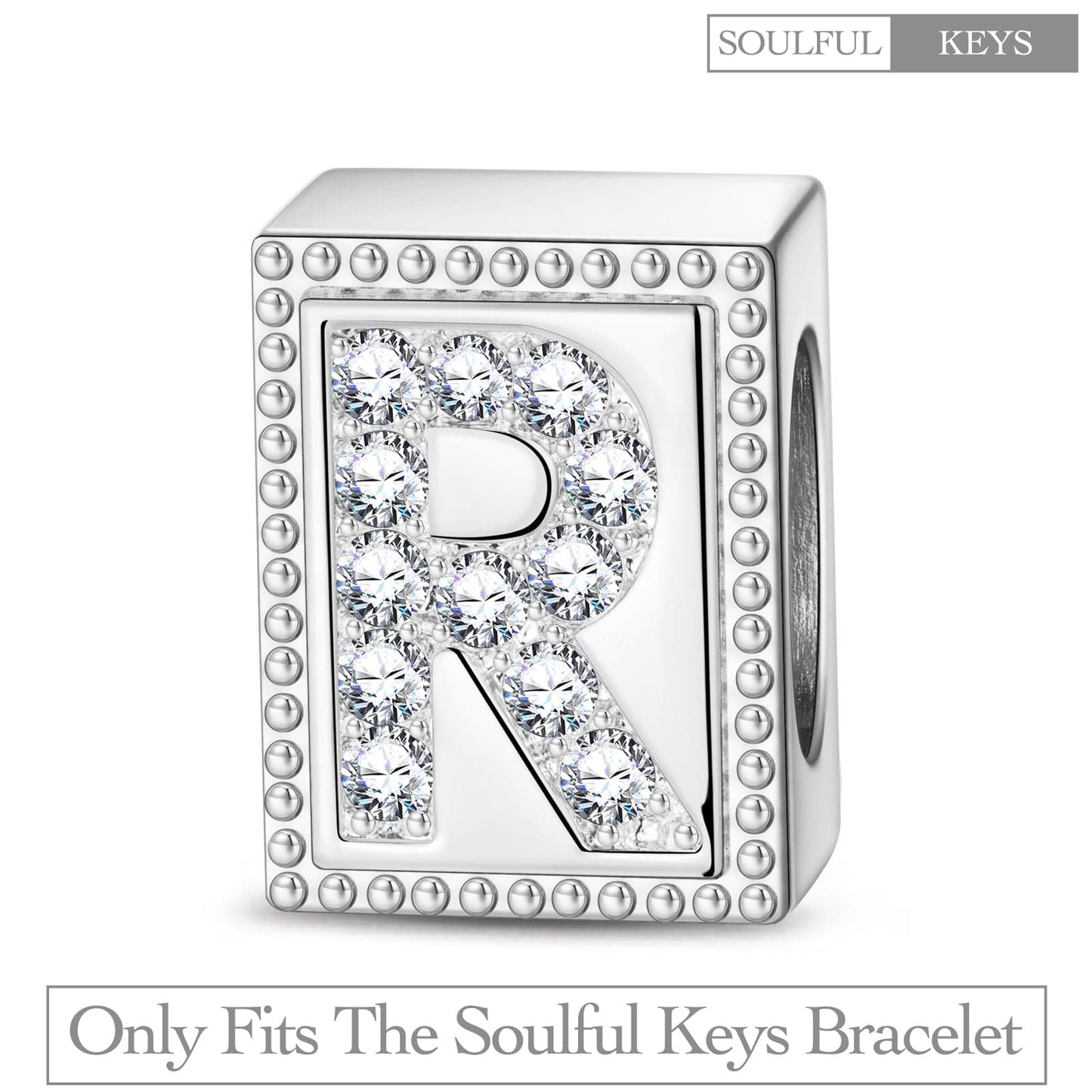 Letter R Tarnish-resistant Silver Rectangular Charms In White Gold Plated